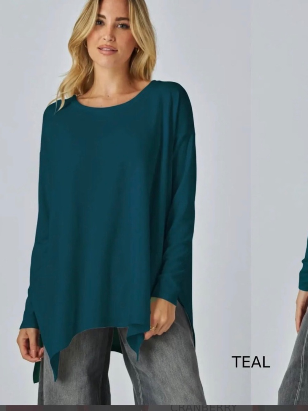 Oversized Beautiful Teal Dolman Hanky Hem Tunic Top 3X Boho